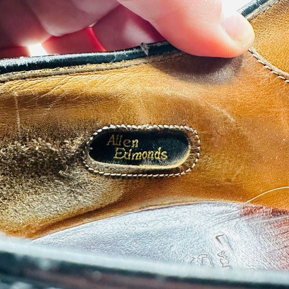 Allen Edmonds Ashland Men Sz 8.5 D Shoe Black Leather Wingtip Derby Brogue Lace - Picture 12 of 13